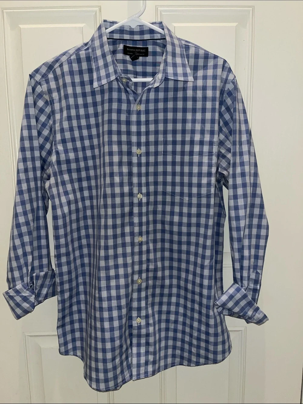 Banana Republic Blue and White Gingham Dress Shirt